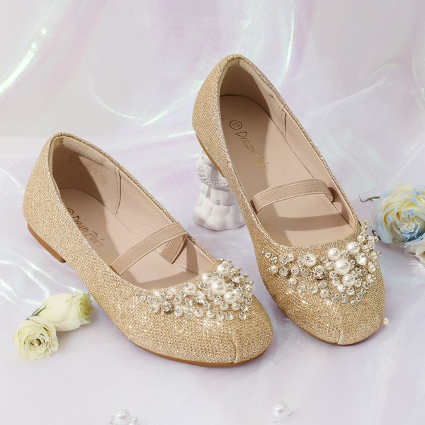 Girl's Mary Jane Pearl Ballerina Flats - GOLD GLITTER - 2